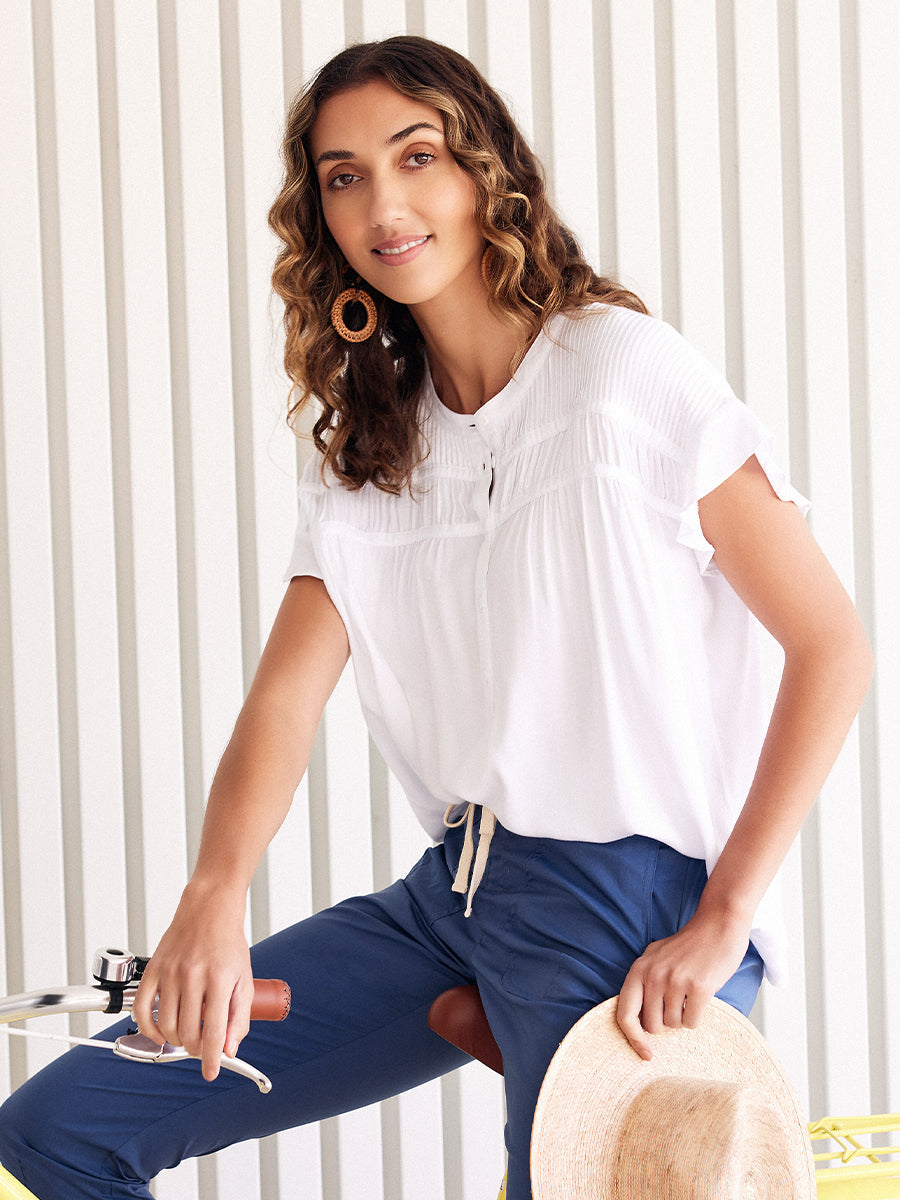 Frill Tuck Detail Top – Yarra Trail & Marco Polo
